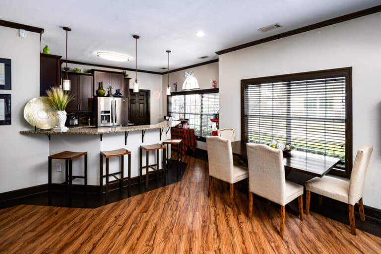 The Reserve at Harper's Point apartments hard wood floors kitchen.