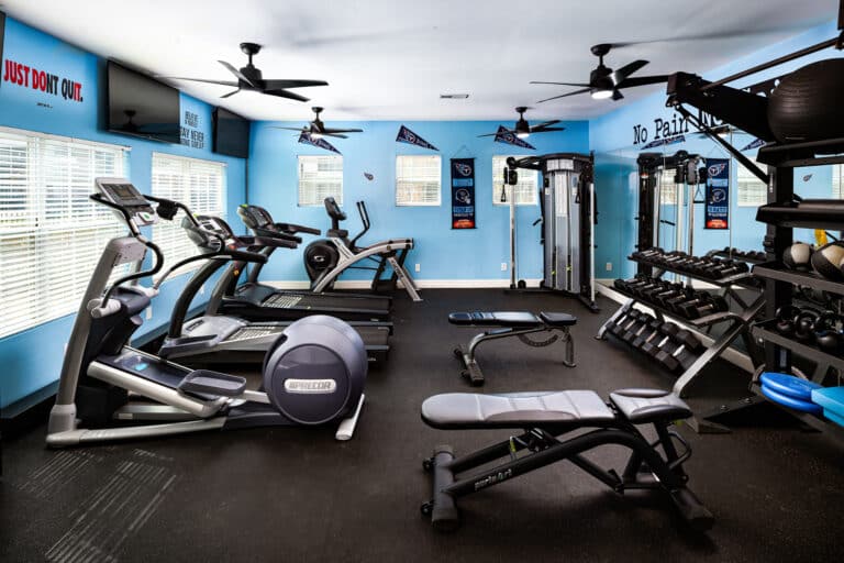 The Reserve at Harper's Point apartments 24/7 fitness center.