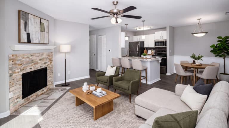 The Reserve at Harper's Point apartments spacious living room.